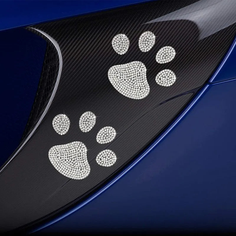 Diamond-encrusted car sticker with butterfly or bear paw design measuring 7 by 6 centimetres
