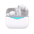 True wireless gaming Bluetooth in-ear headphones with charging case and spare earmuffs.