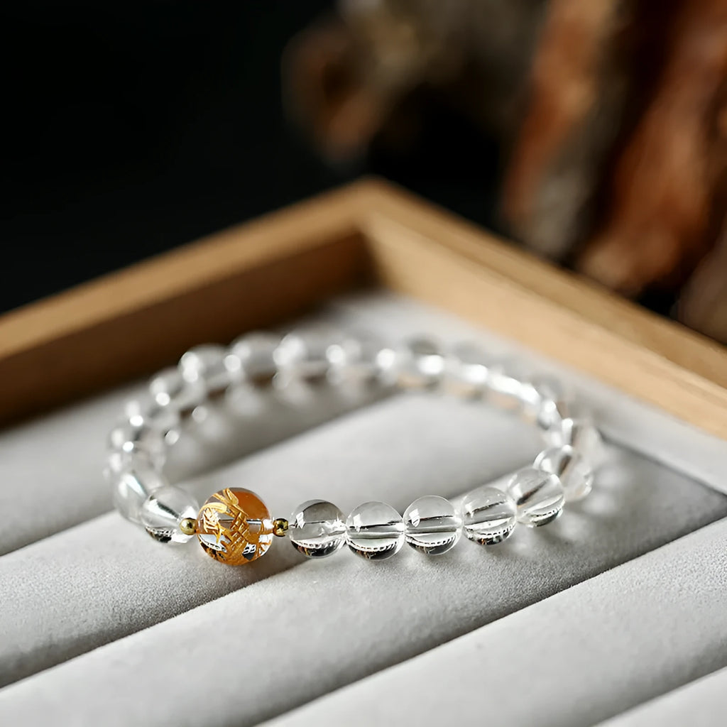Unisex bracelet with obsidian, black agate, and white crystal beads in geometry shape, 10mm and 8mm