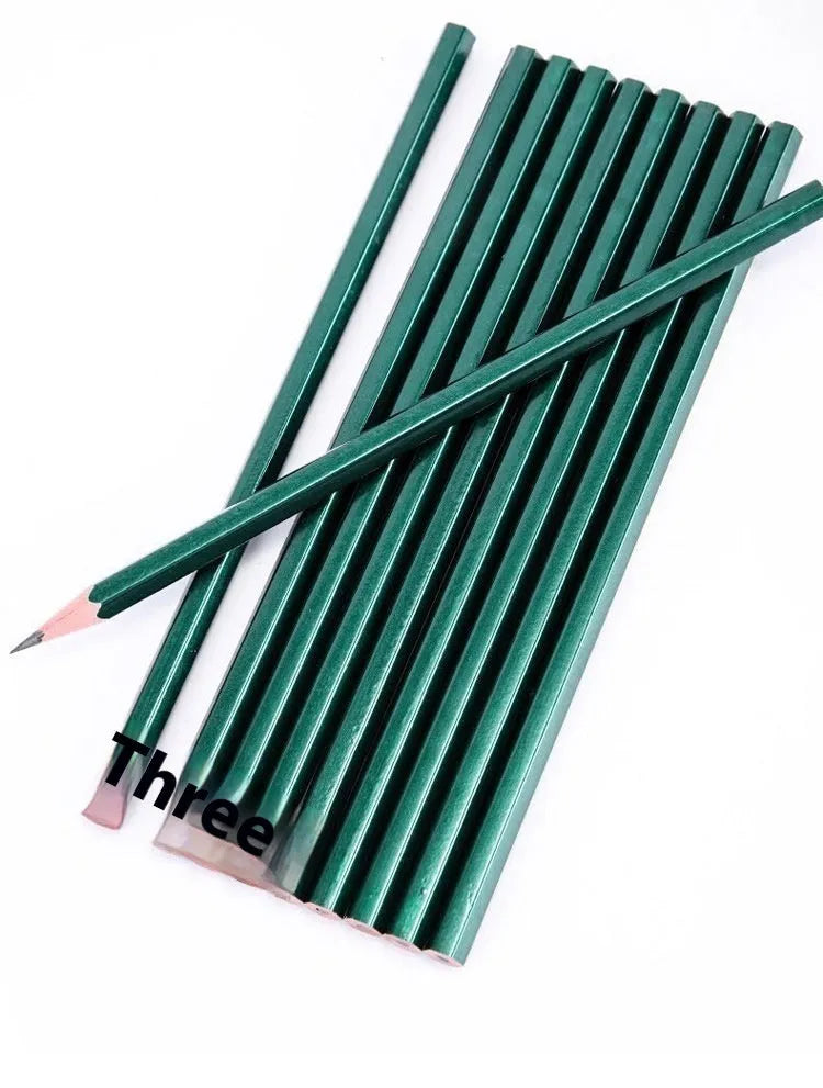 Box of 10 green rod sketching pencils with HB and 2B grades showing six-angle wooden barrels.