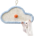 White cat scratching mat with sleeping cat cartoon pattern, natural sisal surface, wall mounted design