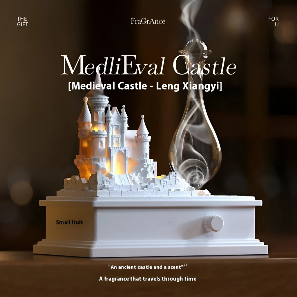 White medieval castle waterless aromatherapy machine with ambient lighting and USB charging