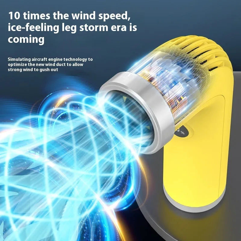 Bladeless turbine desk fan in apricot colour with lithium battery power