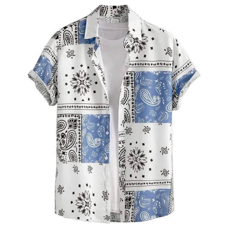 Men's slim-fit Hawaiian short sleeve shirt with digital print, polyester fibre, available in multiple colours and sizes S to 6XL
