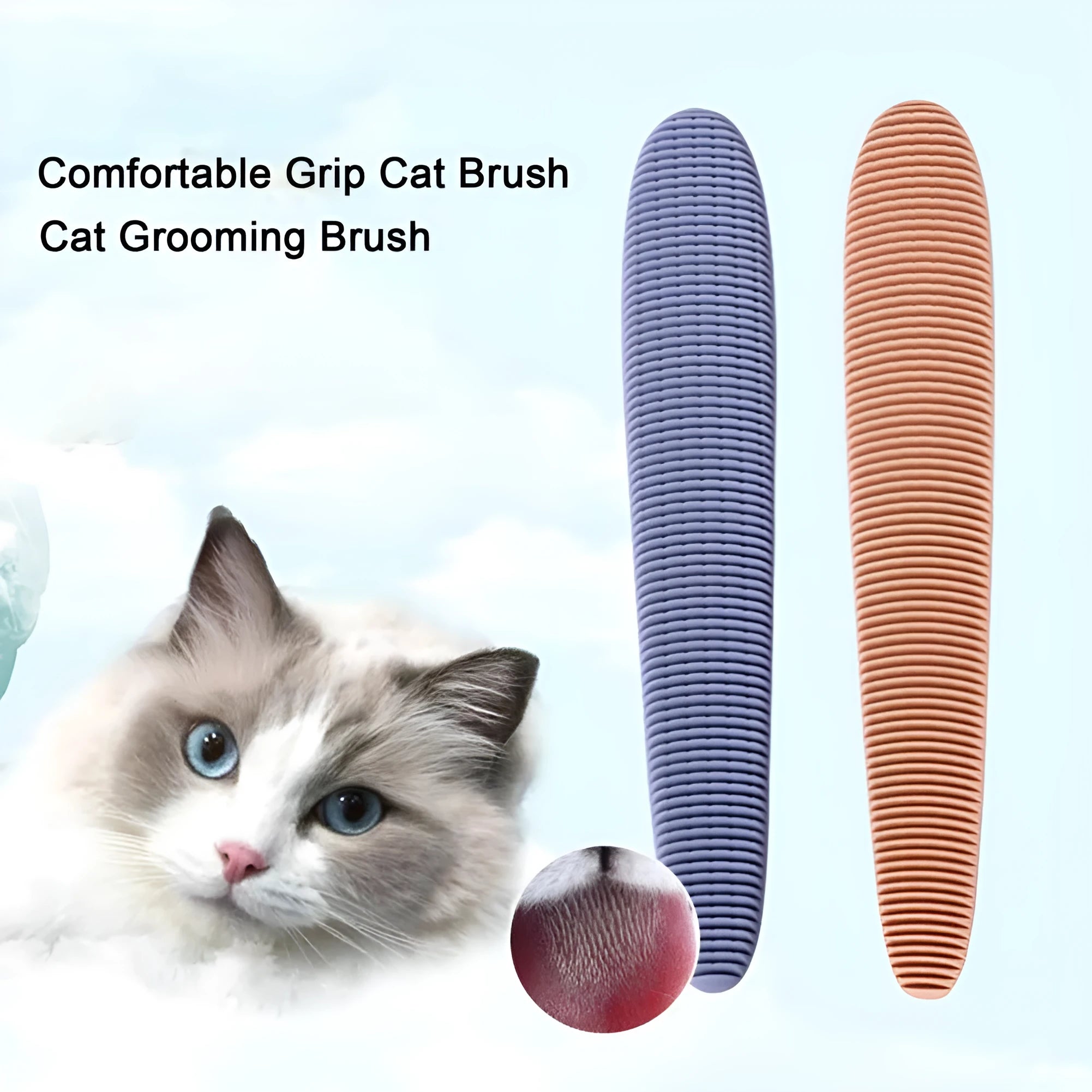 Gray and pink cat comb with tongue-massage design for pet hair removal