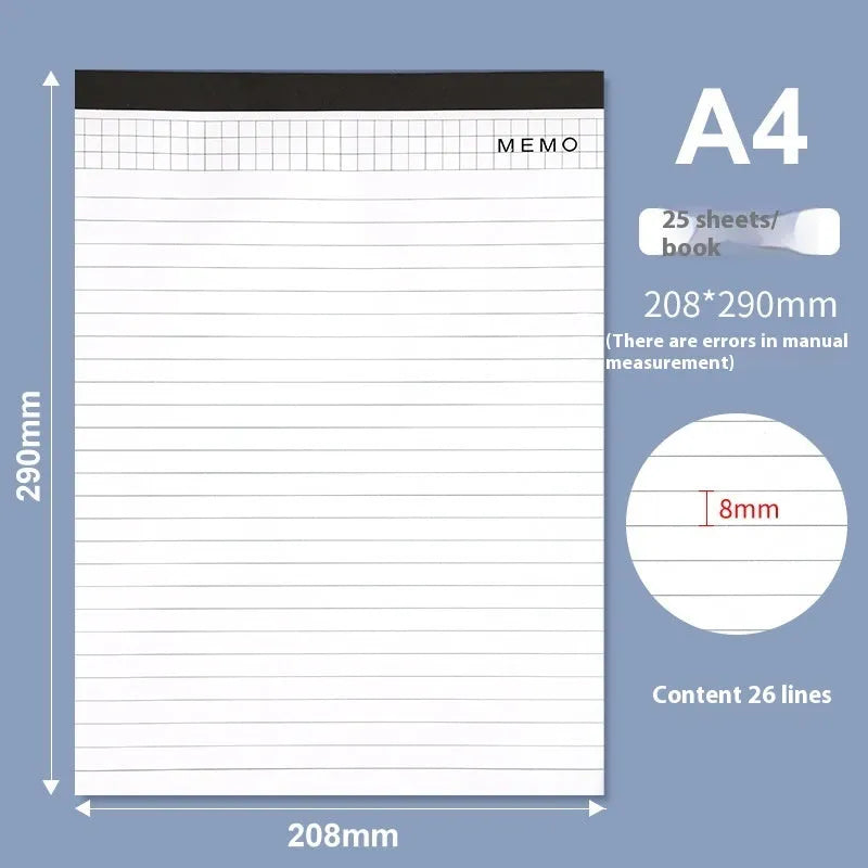 A4 tearable notebook with grid paper and a paper cover, shown open to reveal its pages.