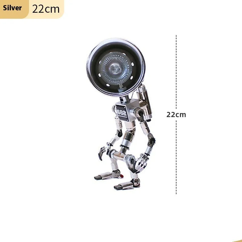 Silver copper robot-shaped decorative atmosphere light for desk or study mood lighting