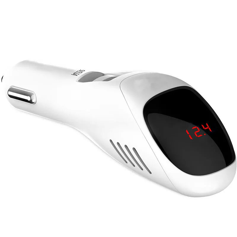 White car USB charger and negative ion air purifier with dimensions 103mm x 33mm x 32mm