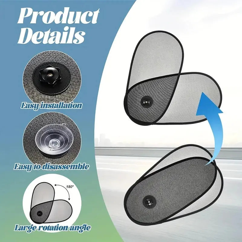 Adjustable car side window sun shade with suction cups attached to vehicle window
