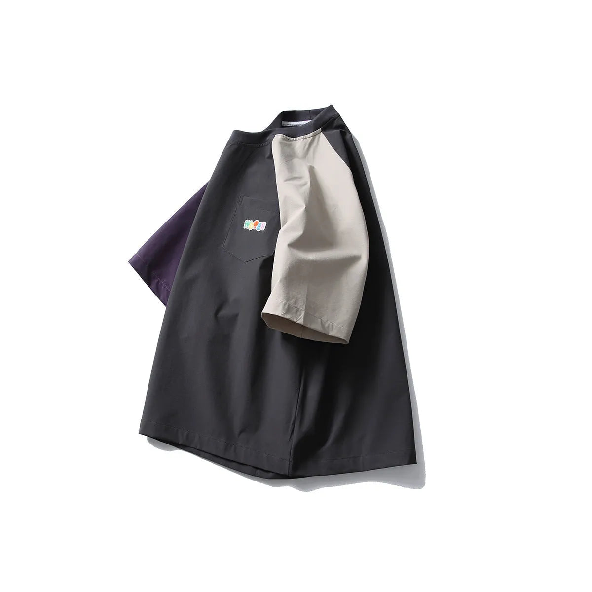 Dark grey loose fit T-shirt with contrast raglan sleeves for leisure wear