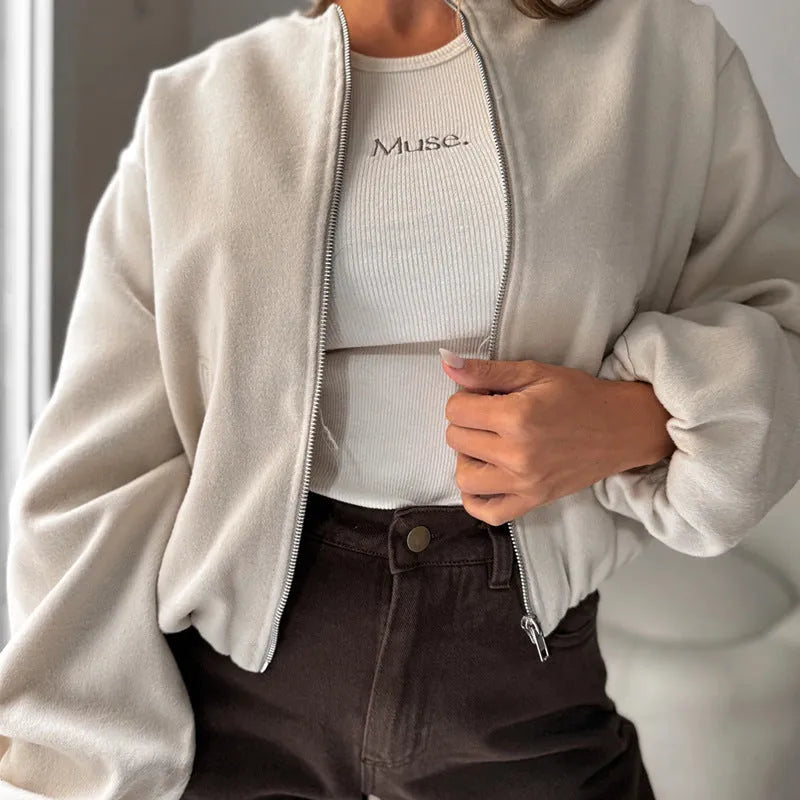 Women's off-shoulder coat with lantern sleeves in brown loose casual style