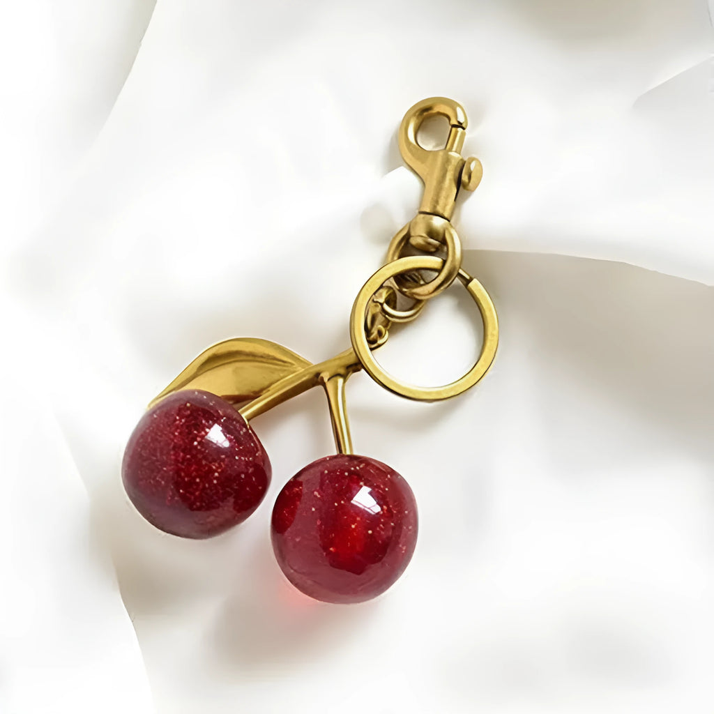 Zinc alloy cherry design key ring pendant in red or pink colour for bag or keychain decoration