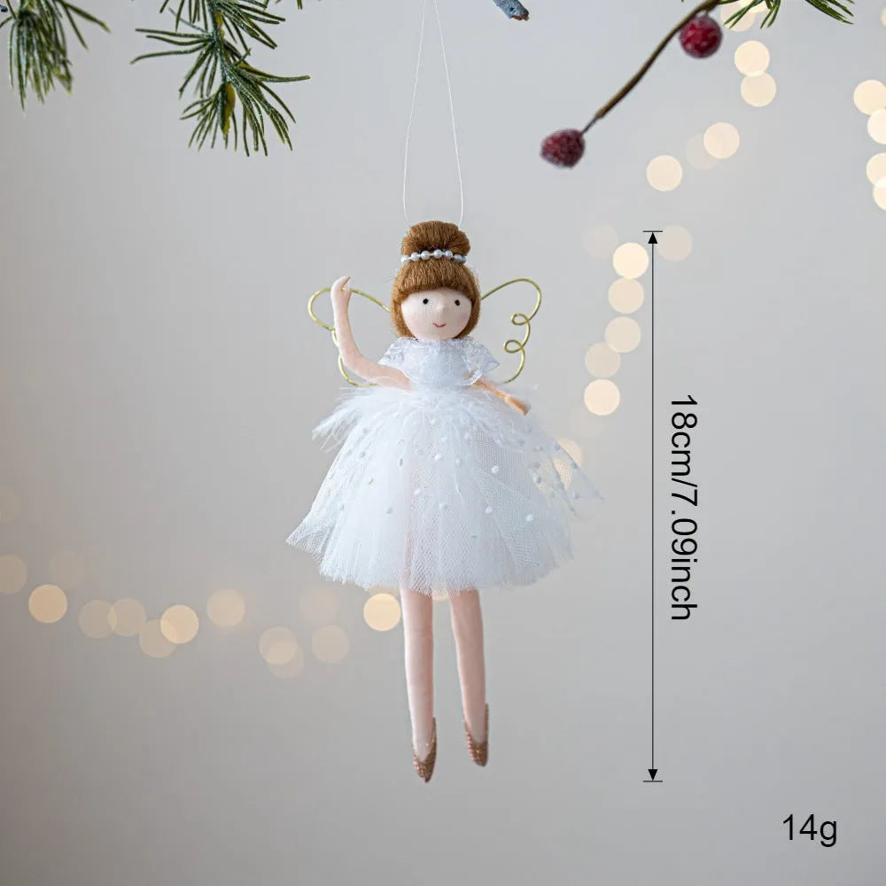 Pink cloth ballet girl angel doll plush pendant on a white background