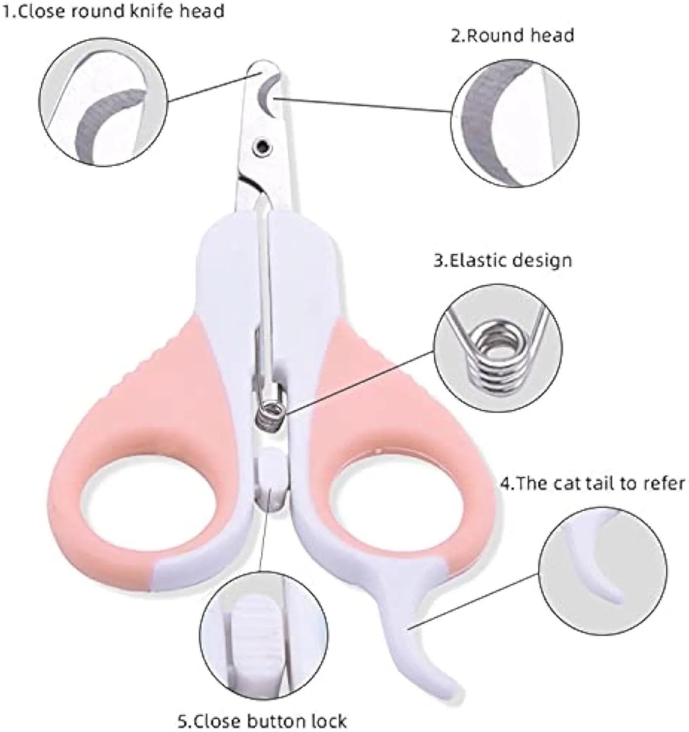 Angled blade cat nail clippers with safety lock in grey or pink for small pets