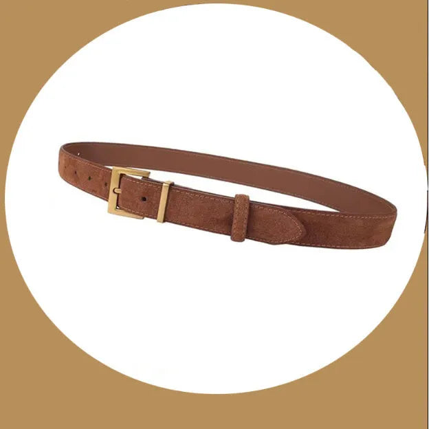 Ladies genuine leather pin buckle belt in black caramel brown colours, quadrilateral alloy buckle