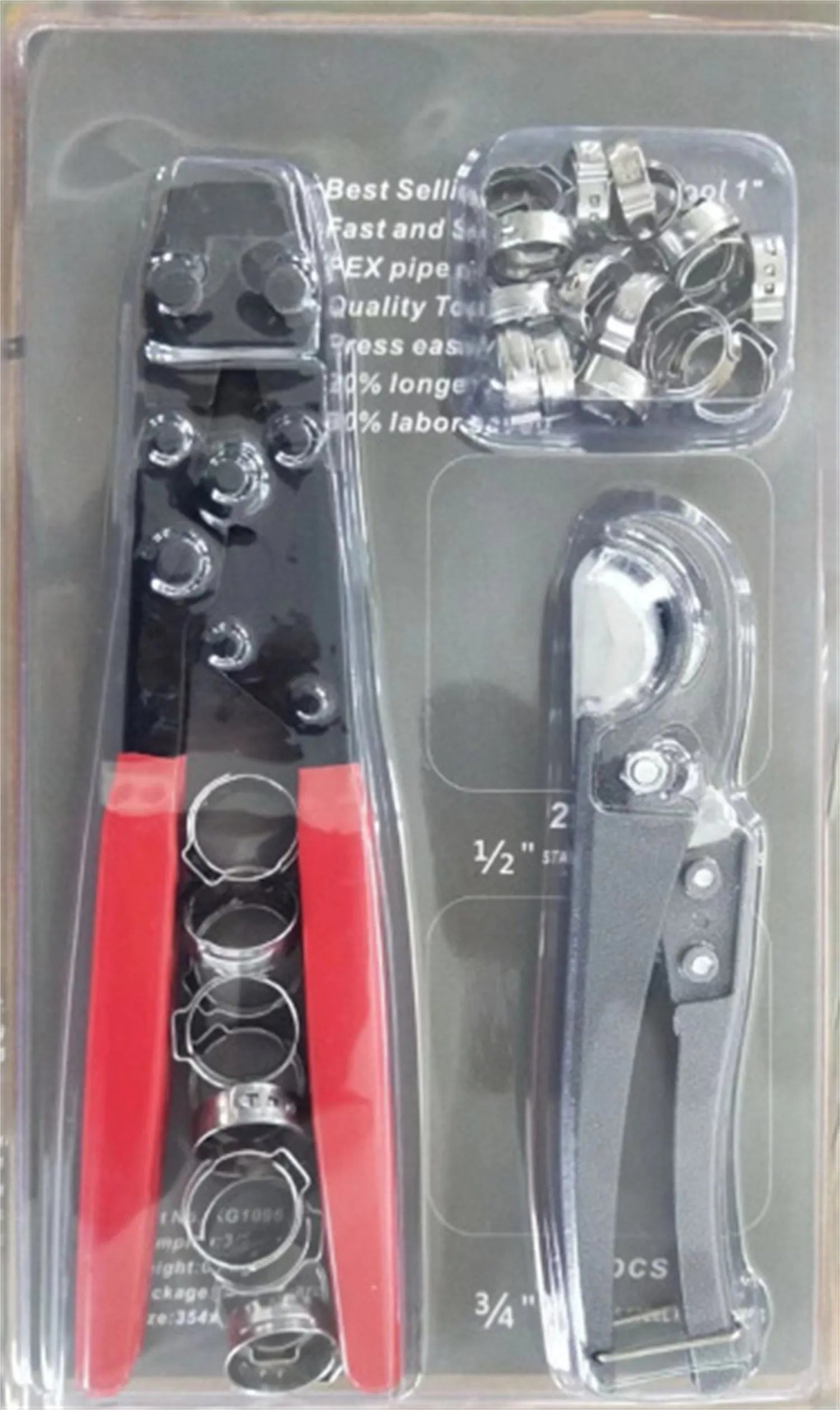 Single ear metal clamp with carbon steel cutting edge and red cloth handle for PEX pipe applications