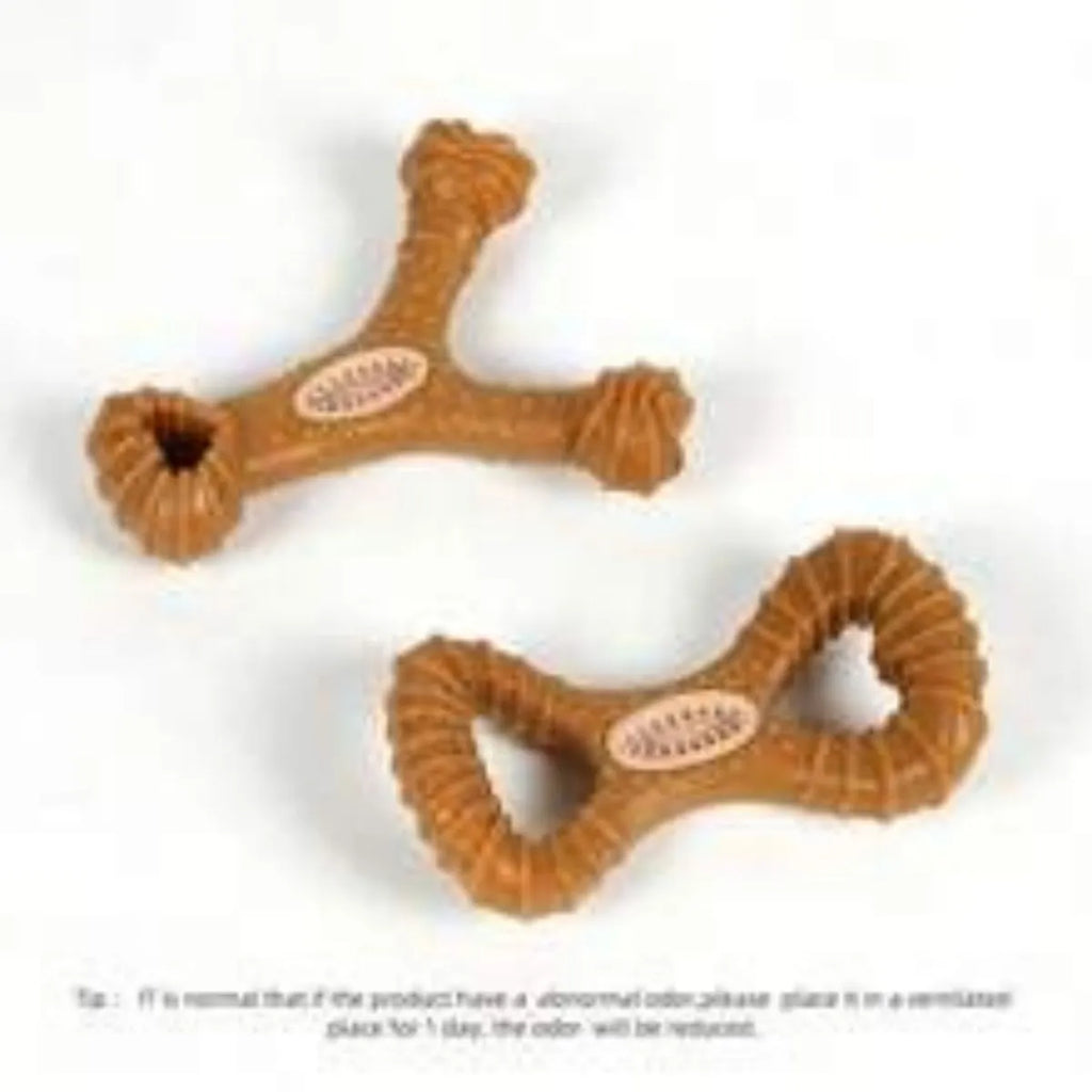 Durable rubber dog chew toy bone for teeth cleaning in 8-shape and Y-shape designs