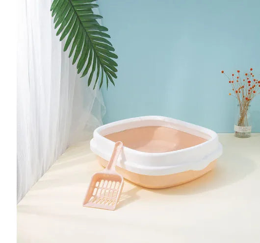Detachable anti-splashing plastic cat litter box in pink, with large size for cats