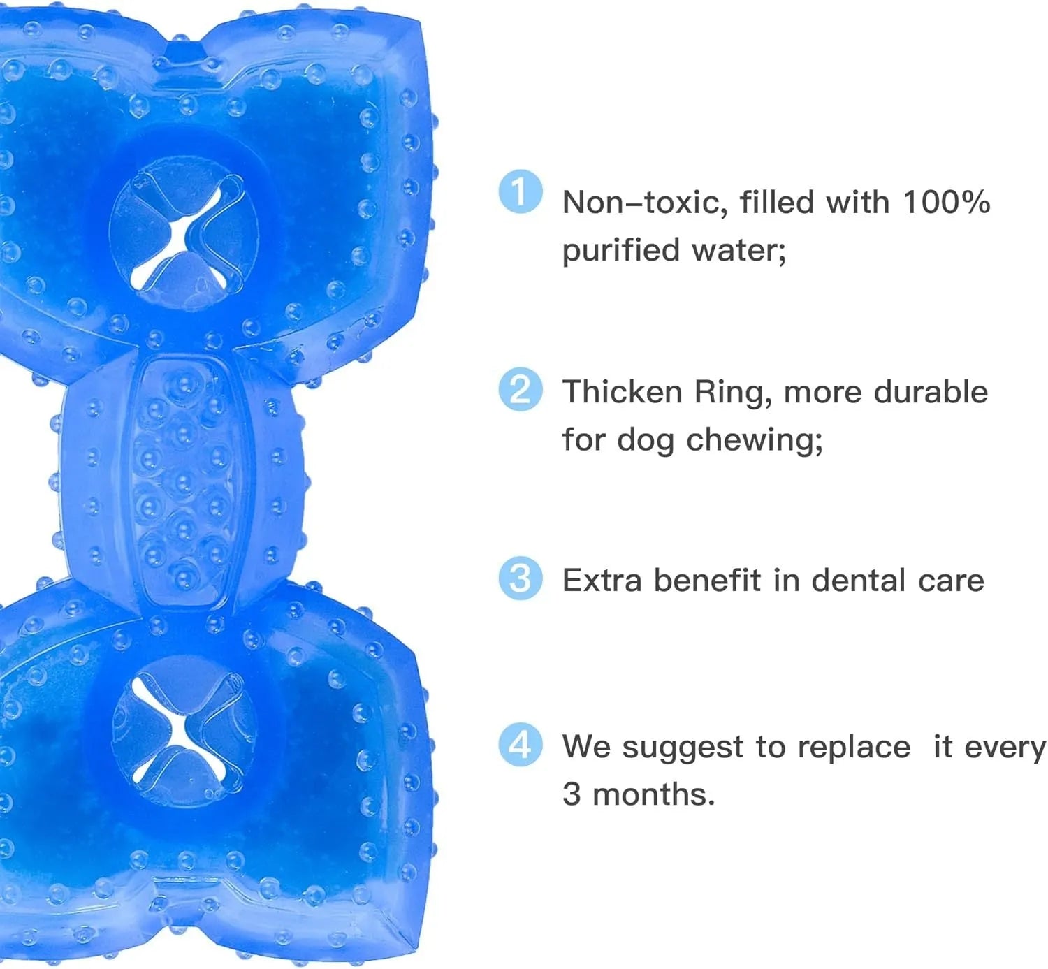 Freezable bone and circle shaped dog teething chew toy for cooling and dental care