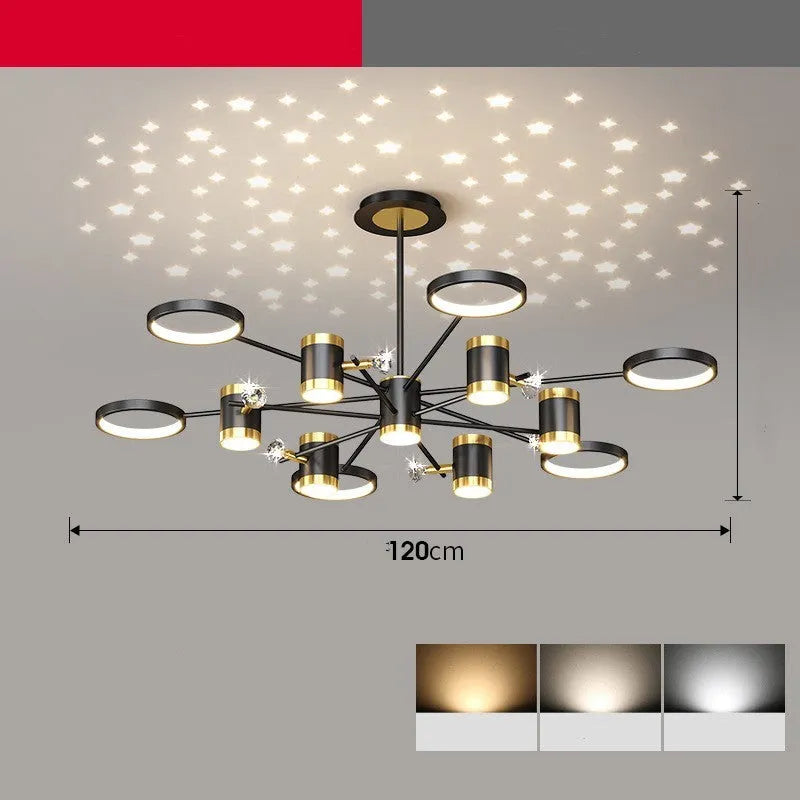 Black 13-head iron pendant lamp chandelier with Nordic star design and remote control