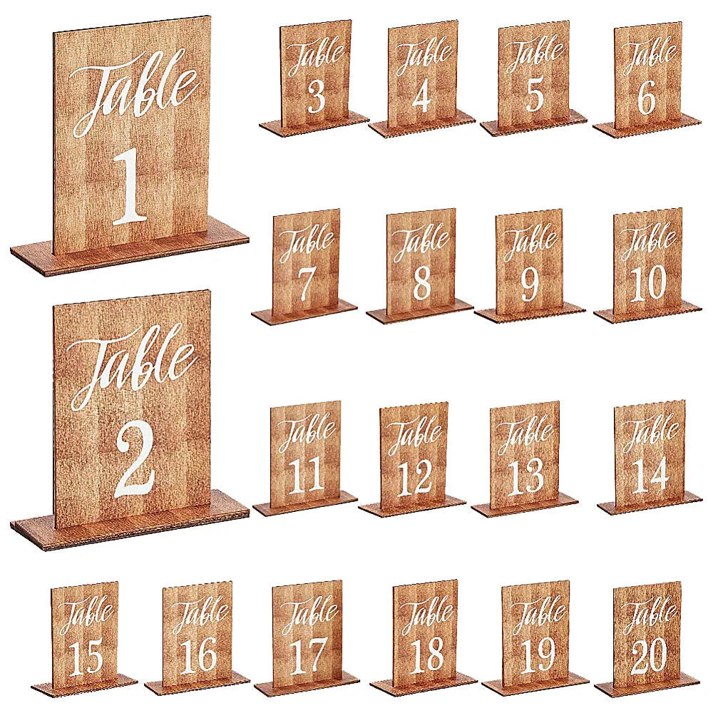 Set of 20 wooden board ornaments in American country style, each 10x7.4 cm, on a wooden surface