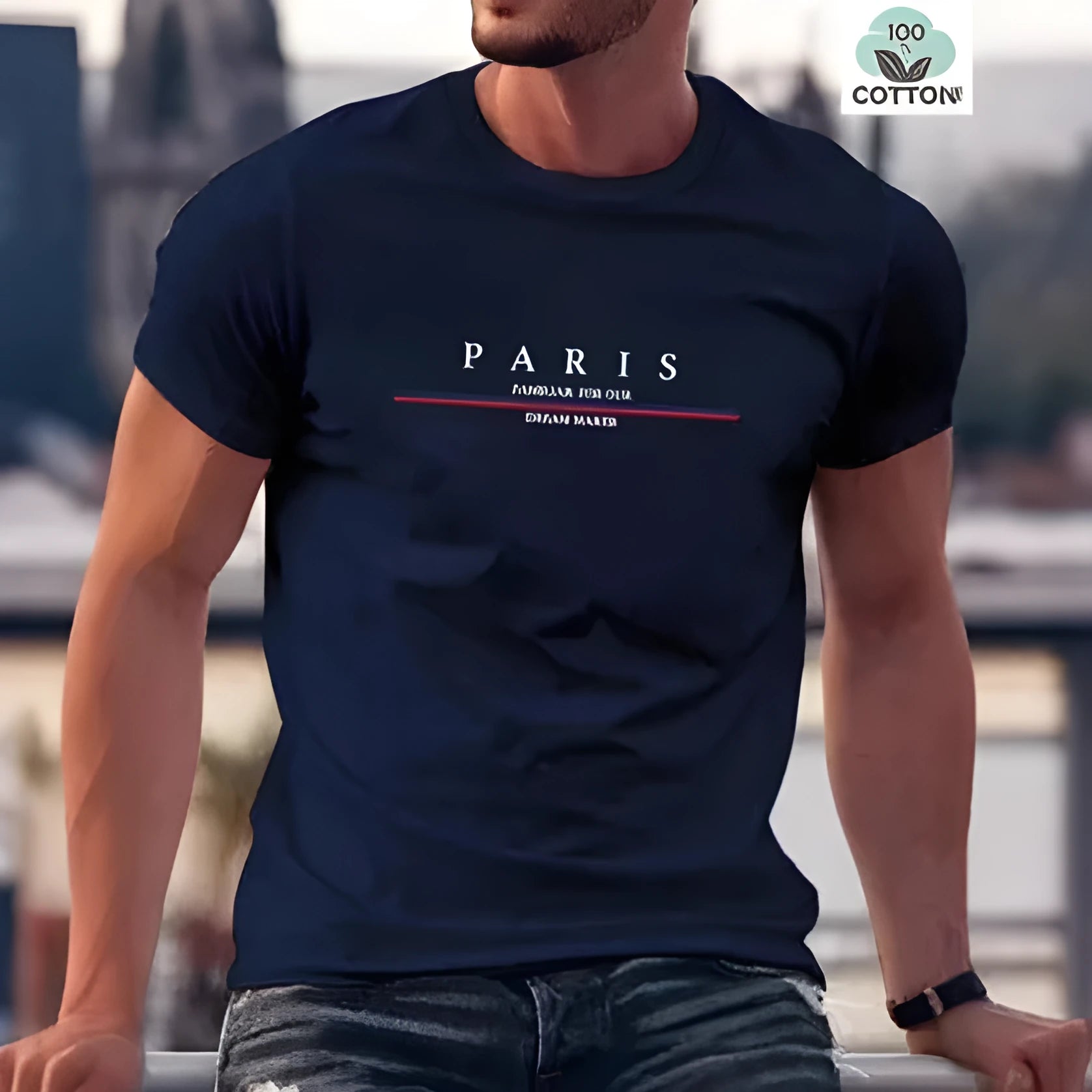 Men's loose fit pure cotton T-shirt with a printed letter design on the front, shown in apricot colour.