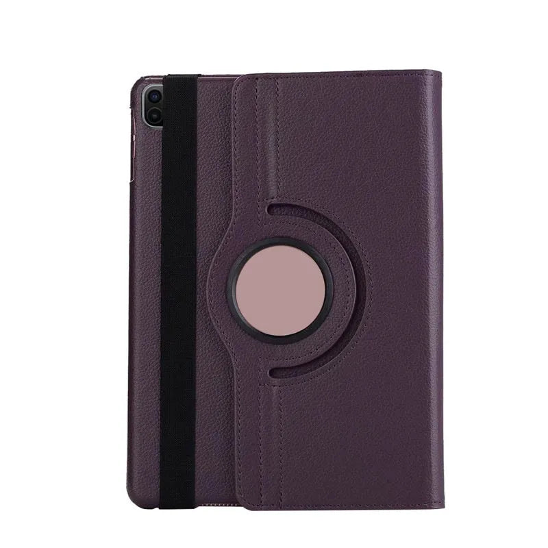 iPad rotating protective sleeve in imitation leather clamshell design showing colour options
