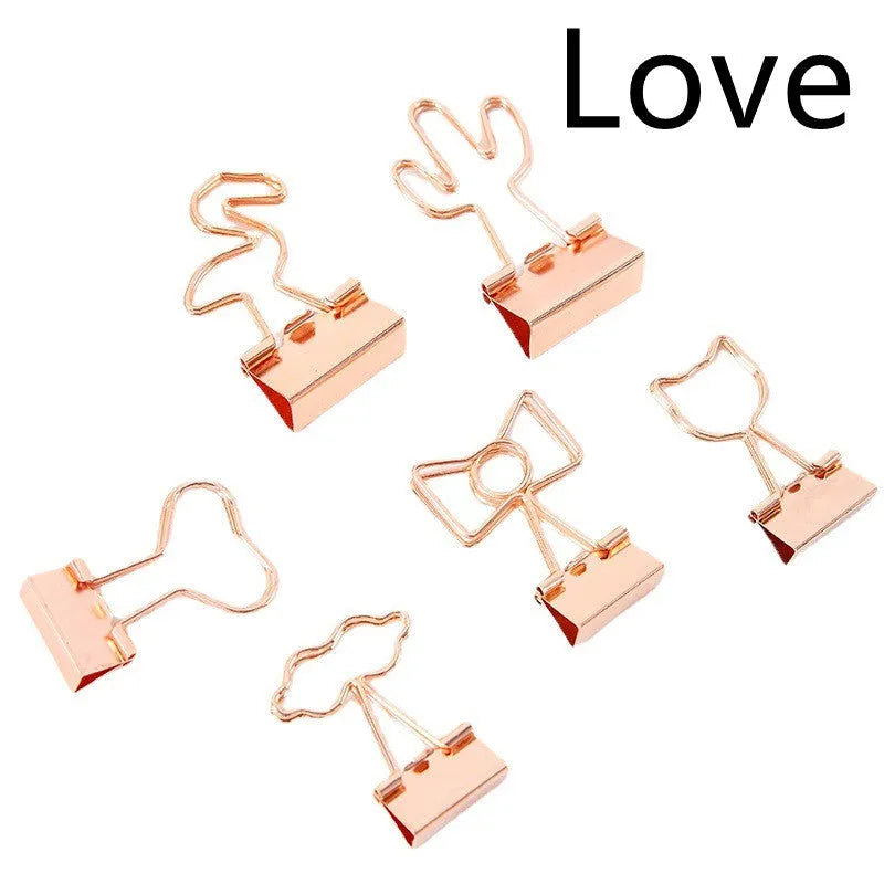 Gold metal decorative clip with long tail in flamingo, love, clouds, cat, cactus, or bow shapes