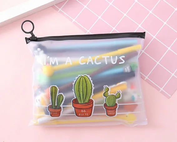 Marvel cartoon cactus design black 0.5mm ballpoint pen set with plastic storage case