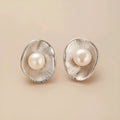 Gold geometric pearl sterling silver needle earrings with butterfly clutch fastenings