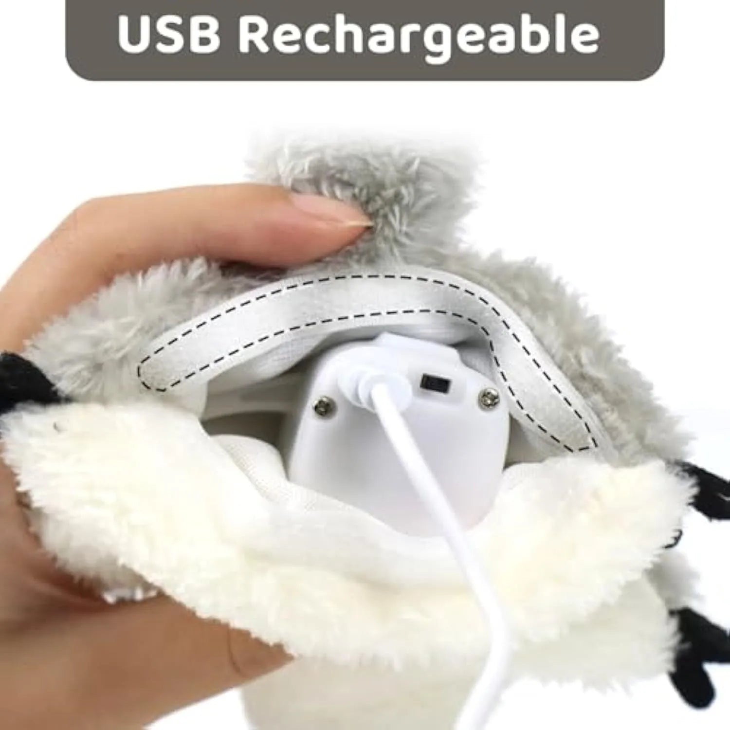 Gray flapping squirrel cat toy with wings open, USB rechargeable, containing catnip