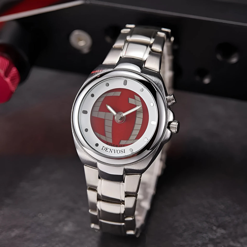 Men's Y2K vintage digital watch with dual display on a blue alloy strap with stainless steel buckle.