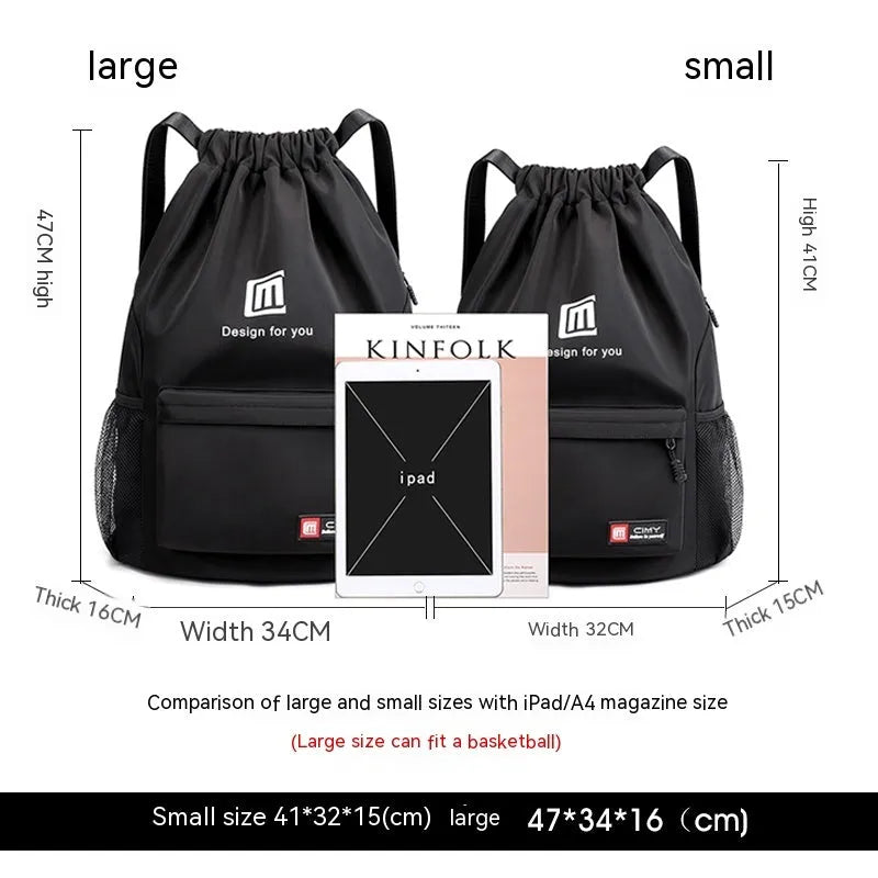 Waterproof Oxford travel backpack with drawstring closure in multiple colour options showing bucket shape design