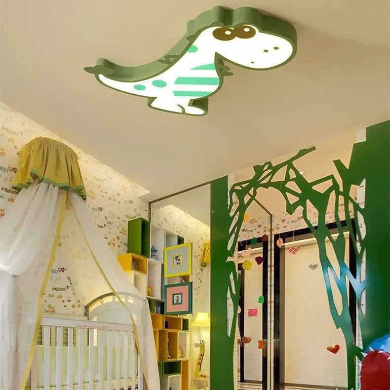 Cartoon dinosaur design ceiling light with 48cm diameter and green or pink colour options