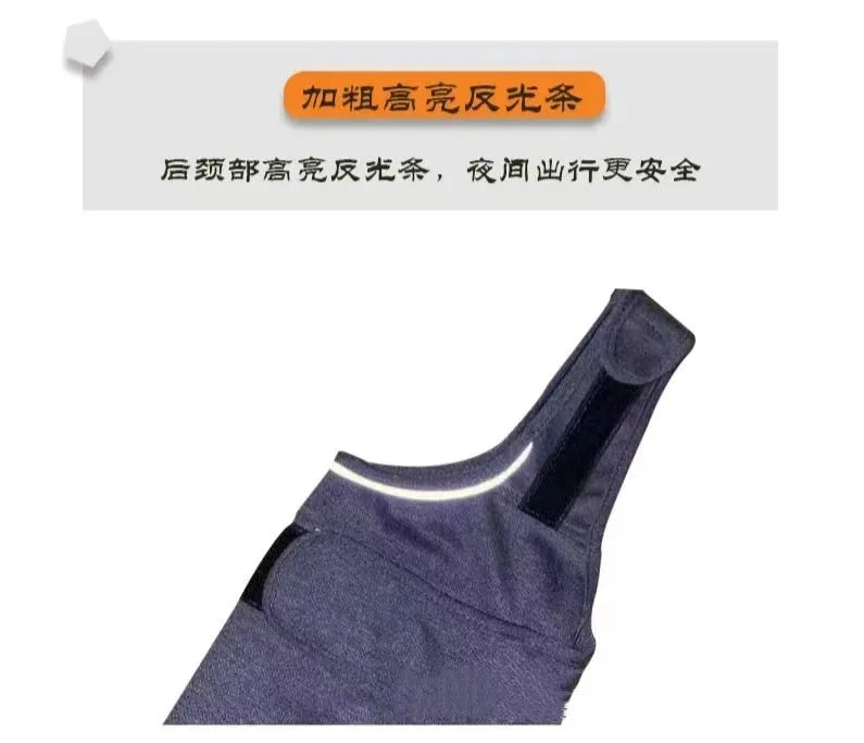 Heather grey dog anxiety vest made from brocade cotton ponte-de-roma, showing sizing from XXS to XXL.
