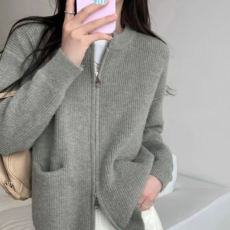 Soft wind sweater coat cardigan in viscose fibre fabric beige grey black khaki colours