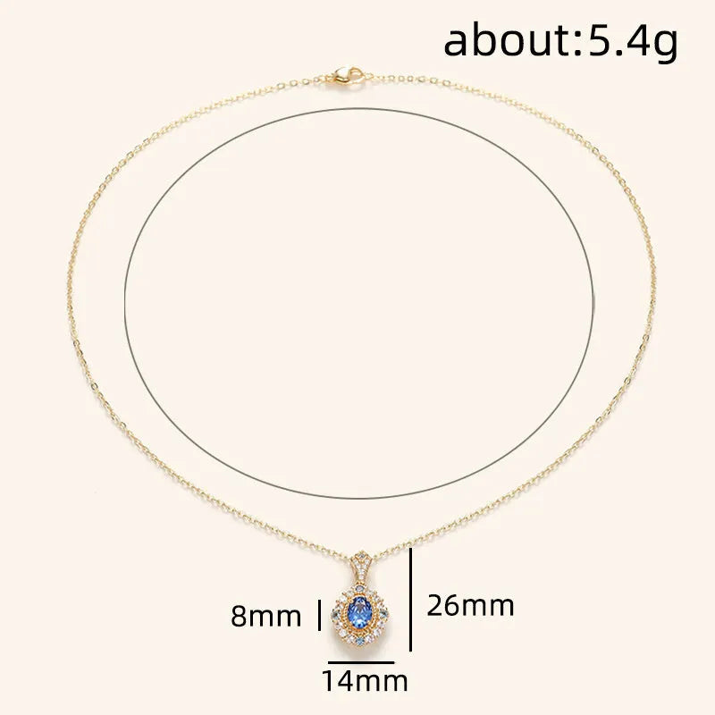 Women's royal necklace with mixed gem pendant on adjustable 21-50cm box chain in gold colour
