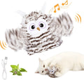 Grey owl-shaped automatic cat toy with flapping wings measuring 10×14 cm