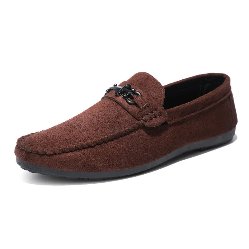 Men waterproof slip-on loafers artificial PU leather round toe casual style cloth black