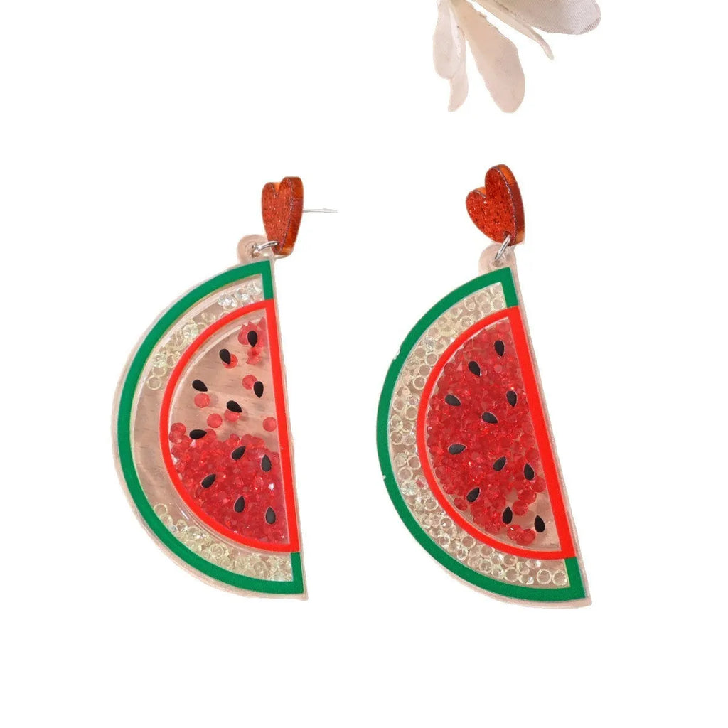 Acrylic fruit-shaped drop earrings in cherry motif, pastoral style for women