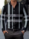 Men's long sleeve button-down shirt with striped pattern on lapel in polyester fabric