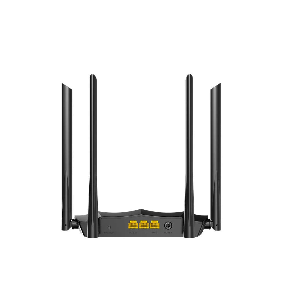 Dual-band wireless router with gigabit ports measuring 365mm by 286mm by 70mm