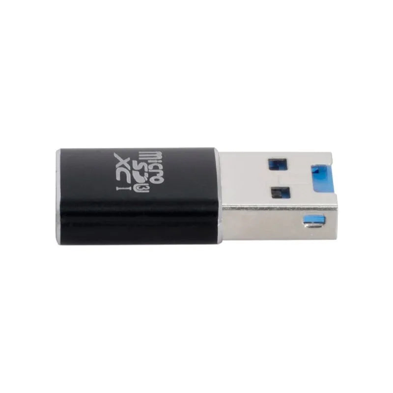 USB 3.0 micro SD card reader in black ABS shell with side slot for T-Flash card