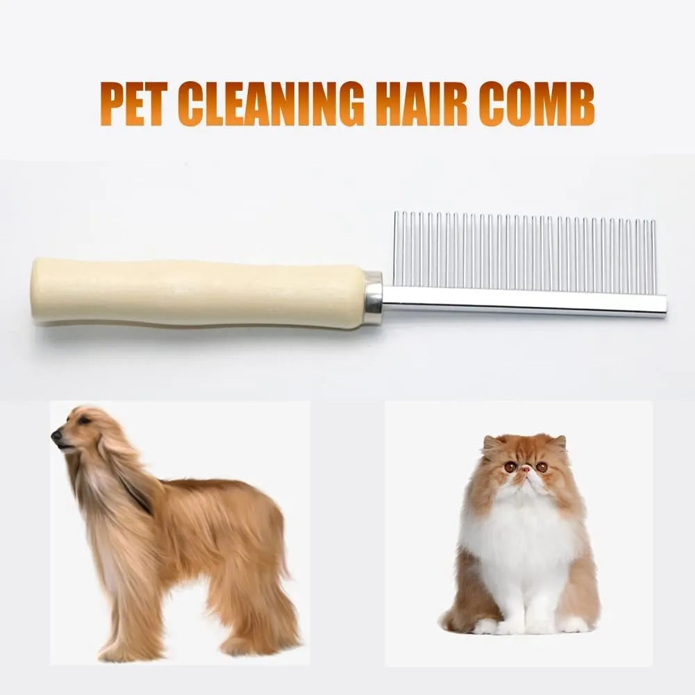 Wooden handle pet grooming comb for dogs and cats with round safety needles